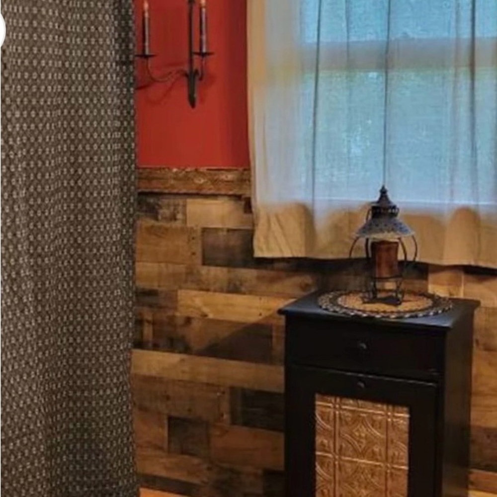 Shower Curtain in a Primitive Black And Tan Pattern